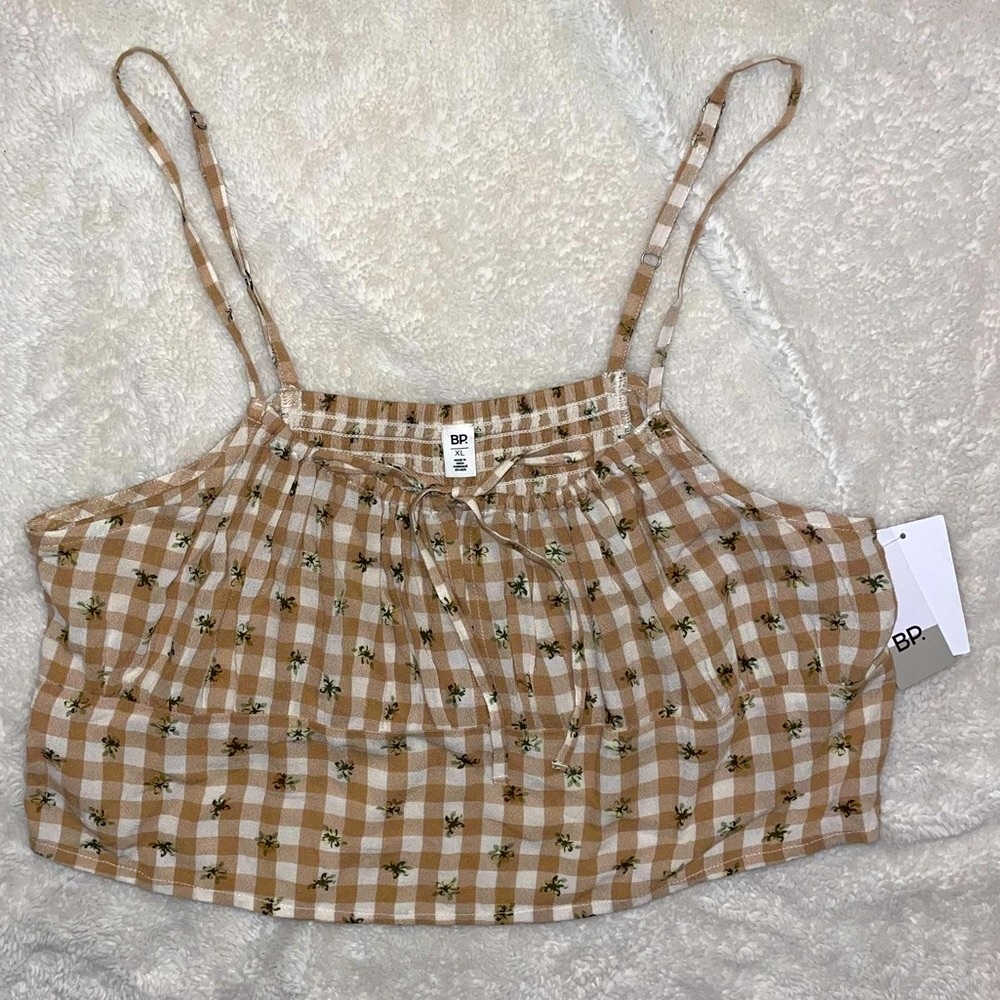 bp cropped tan floral spaghetti strap tank‎ - Picture 5 of 8